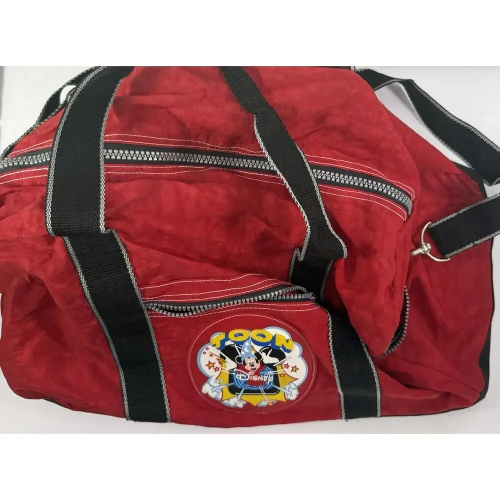 Disney Mickey Mouse Toon Duffle Bag Red Black Gym Weekender Travel  Strap
